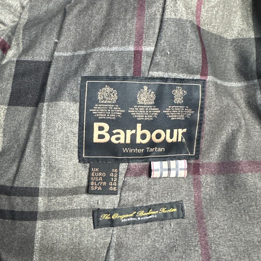 Barbour Winter Tartan Mocha Brown Quilted Zip Up Coat Belted Removable Hood - Picture 3 of 12